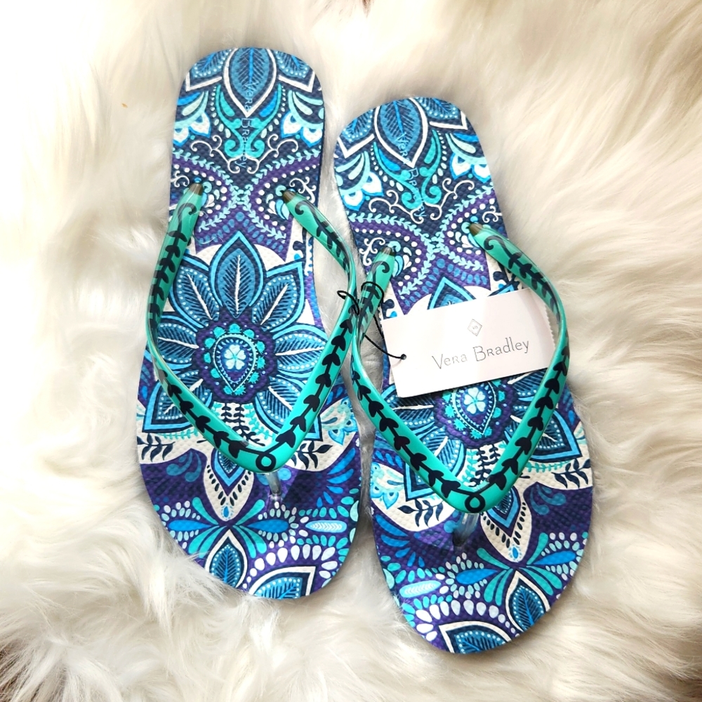 Vera Bradley Women's Flip Flop in Pattern Blue Island Medallion Size M (-8) NWT